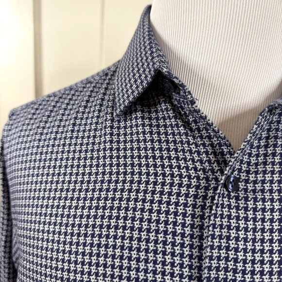 Hart Schaffner Marx Shirt Mens Large Blue Hounstooth Cotton Button Up Dress - Picture 3 of 7